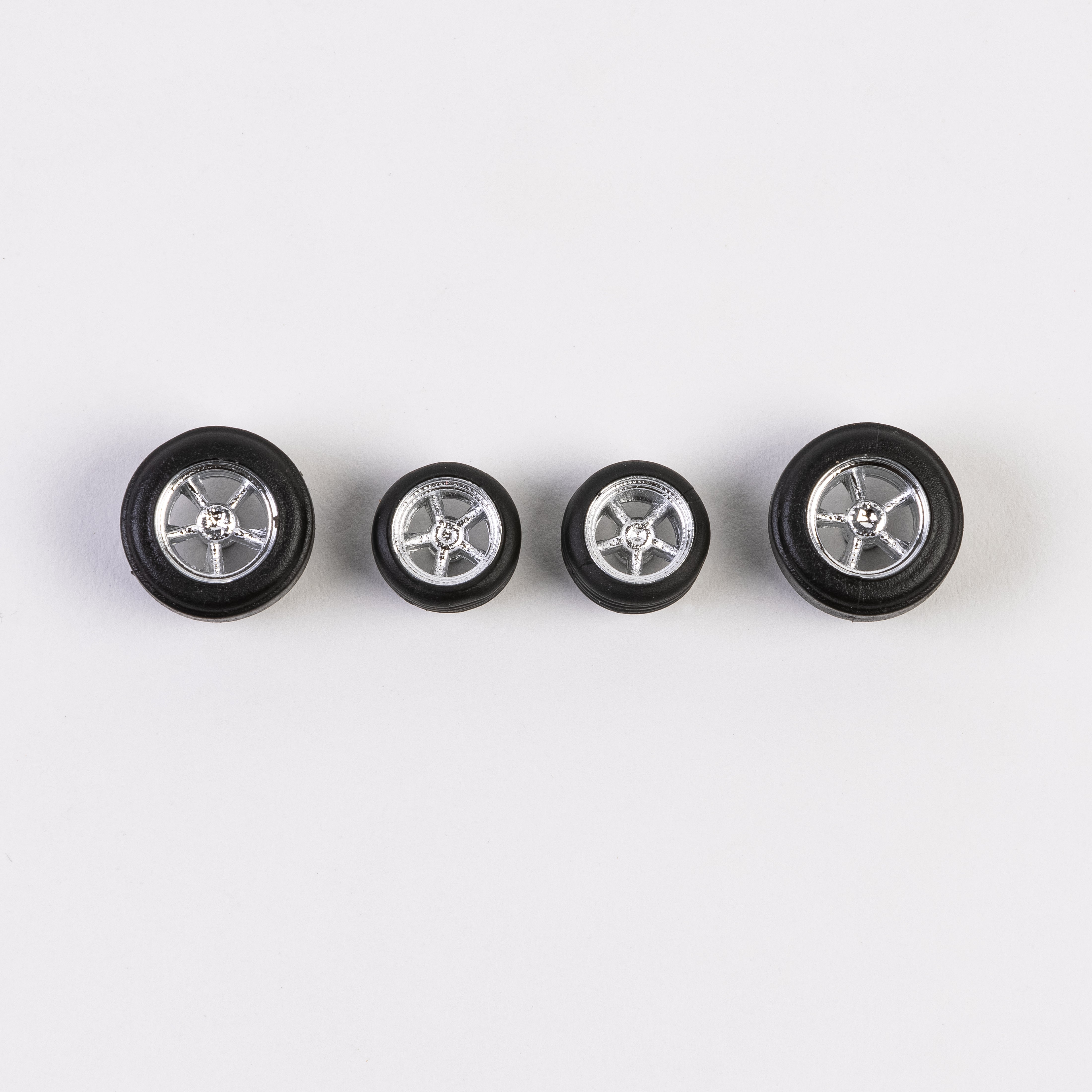 thumbnail image 2 of 5 Pack 1/64 Scale Gasser Wheels – Chrome Advan V2 Style With Rubber Tires For Hot Wheels Customs 2 of 6