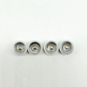 (Limited Run) 10.5mm Chrome & Gold 25 Spokes Wheels With White Rubber Tires