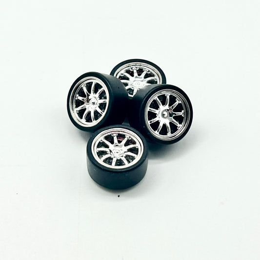 11mm Chrome/Red 10 Spoke Alloy Bearing Wheels - Spinners
