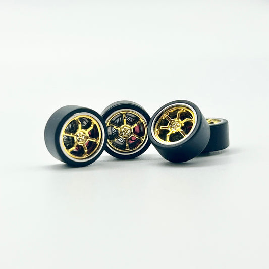 11mm Gold/Red TE37 Style Alloy Bearing Wheels - Spinners