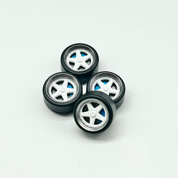 11mm White w Blue Caliper 5 Spokes Bearing Wheels (Spinner)