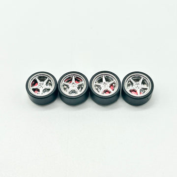 11mm Chrome/Red 5 Spoke Porsche Style Alloy Bearing Wheels - Spinners