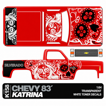 Day of the Dead White Toner Decal for 83 Chevy Silverado - 1:64 Scale