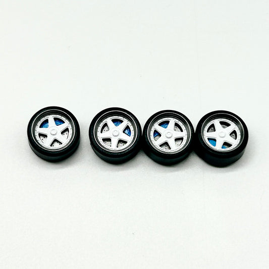 11mm White w Blue Caliper 5 Spokes Bearing Wheels (Spinner)