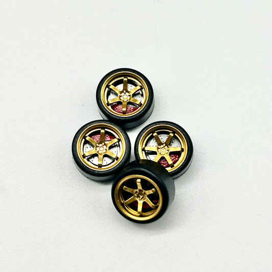 11mm Gold w Red Caliper 6 Spokes Alloy Bearing Wheels (Spinner)