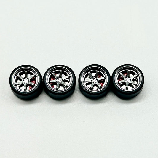11mm Chrome/Red TE37 Style Alloy Bearing Wheels (Spinner)