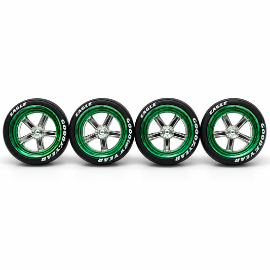 11mm Green & Chrome IROC Specialty 3D Wheels