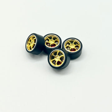 11mm Gold/Red TE37 Style Alloy Bearing Wheels - Spinners