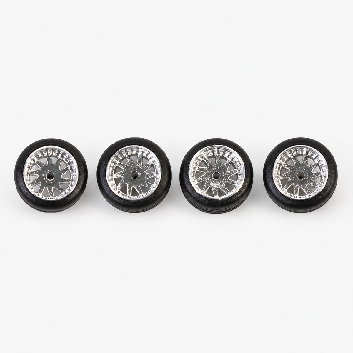 Set of four chrome Rucci-style low-profile miniature wheels