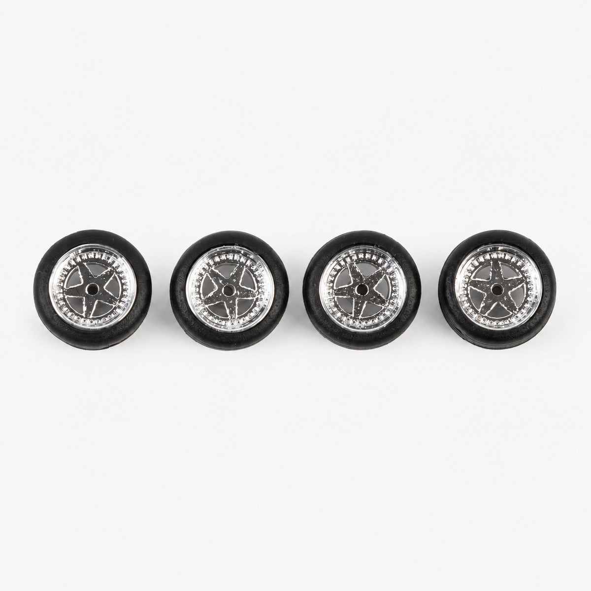 Set of four chrome Porsche-style low-profile miniature wheels