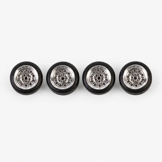 Set of four chrome dotted low-profile miniature wheels