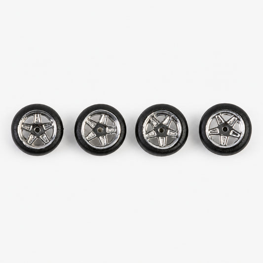 Set of four chrome five-spoke low-profile miniature wheels