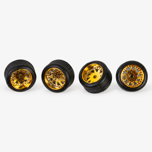 Set of four gold Rucci-style low-profile miniature wheels