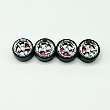 11mm Silver w Red Caliper 5 Spokes Bearing Wheels. (Spinner)