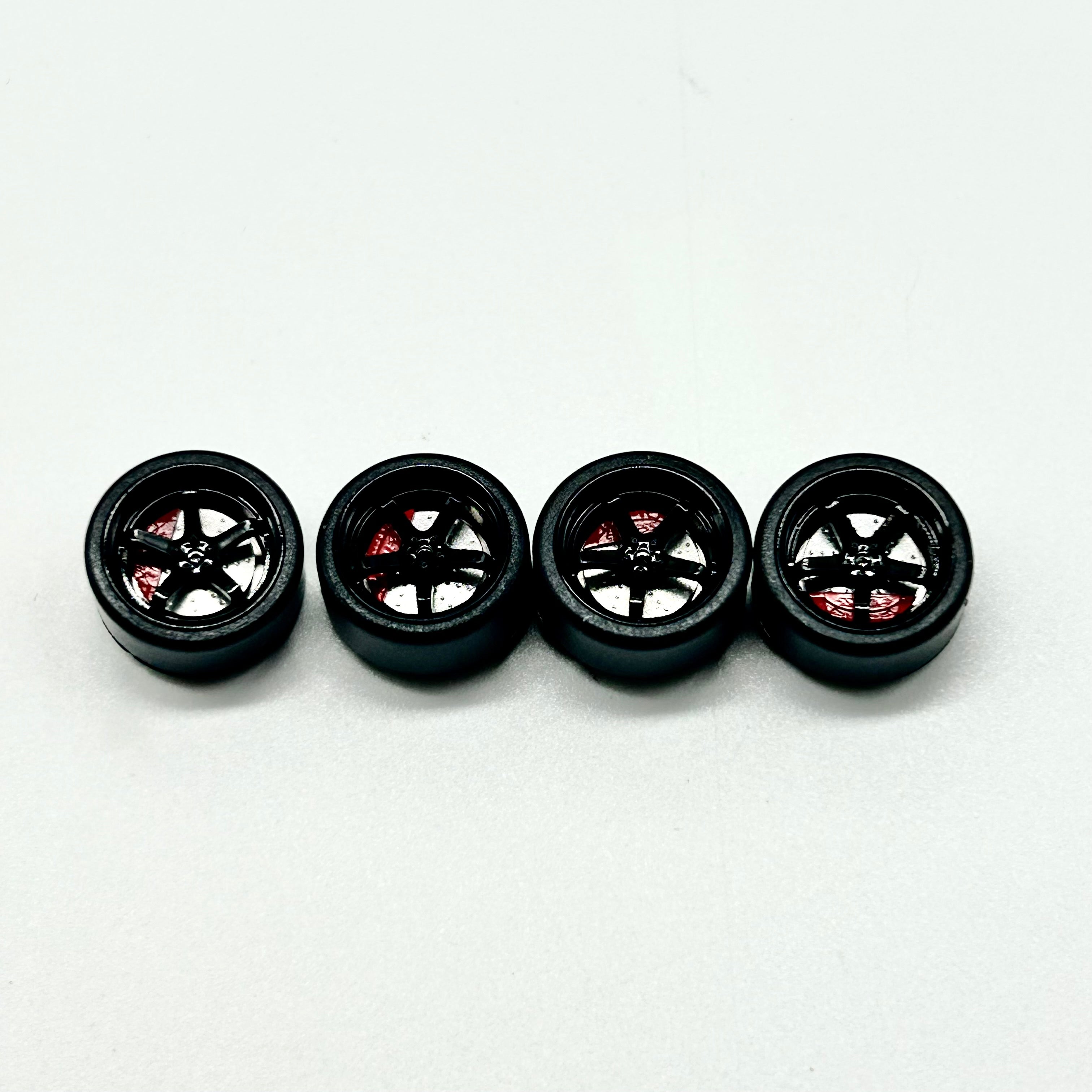 11mm 5 Spokes Midnight/Red Alloy Bearing Wheels (Spinner)