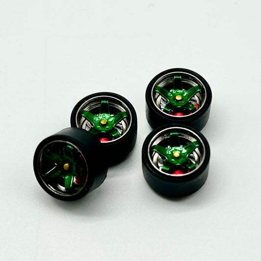 9.5mm Alpine & Red Alloy Bearing Wheels ( Spinners)
