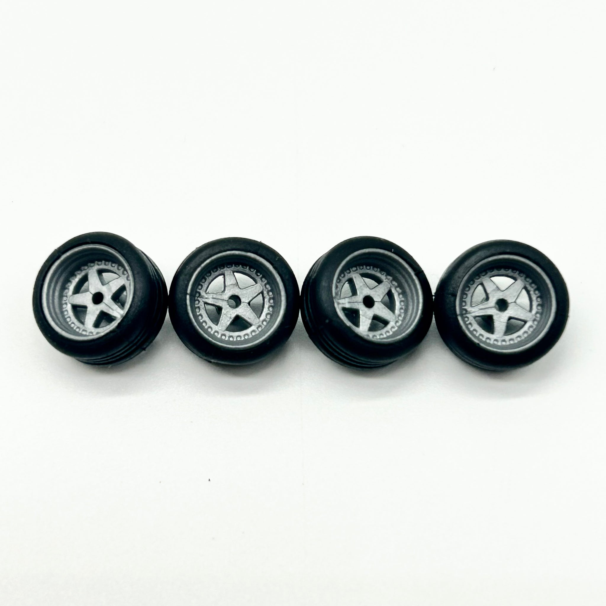 #877 12mm “Gun Metal” Porsche Style Wheels with Rubber Tires
