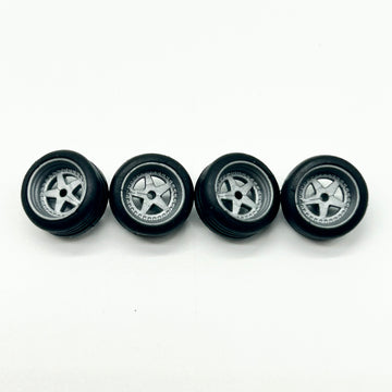 #877 12mm “Gun Metal” Porsche Style Wheels with Rubber Tires