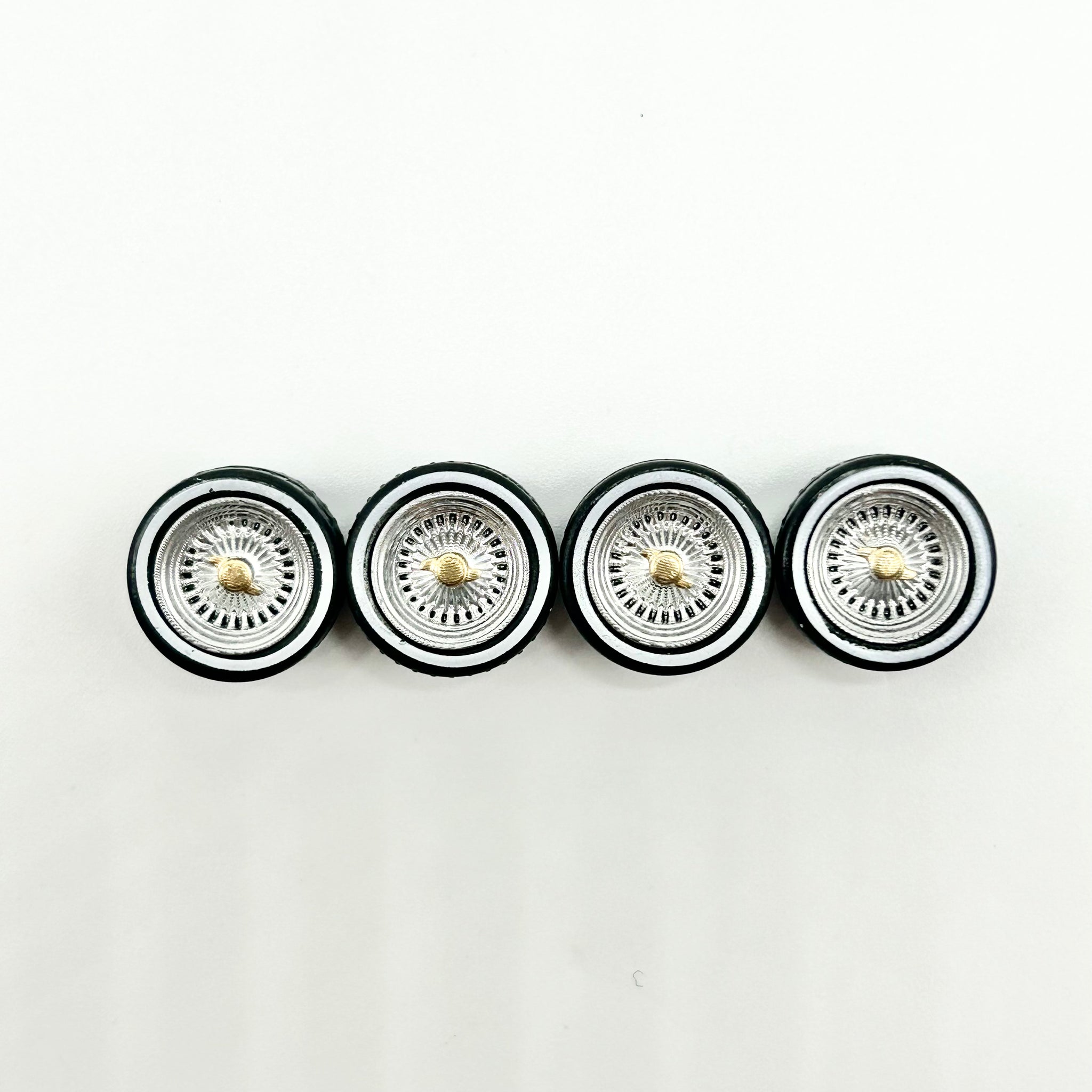 12mm Chrome 25 Spokes Low Low with Gold Knock-Off and Rubber Tires