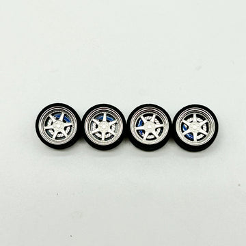 10mm “TE37” 6 Spokes Silver & Blue Caliper Bearing Wheels (spinners)