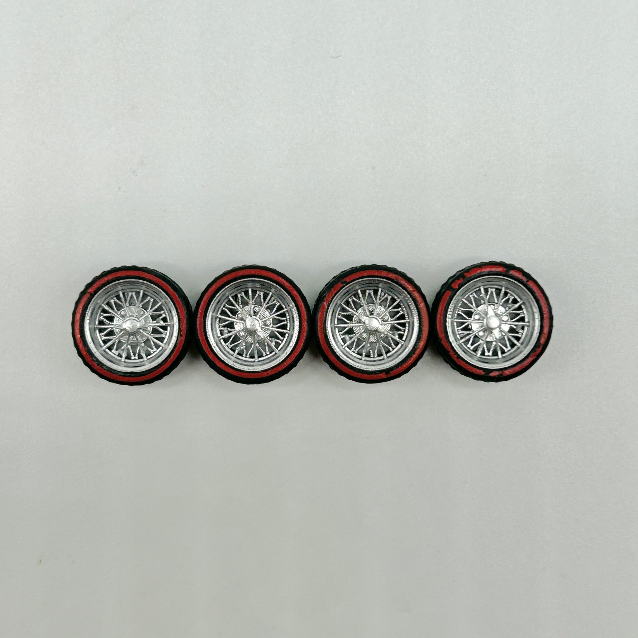10mm Chrome Reverse 30’s Wire Wheels With “Redline” Rubber Tires