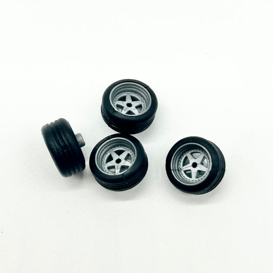 #877 12mm “Gun Metal” Porsche Style Wheels with Rubber Tires