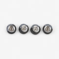 Four chrome Dots-style miniature wheels with black lettered tires