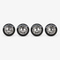 Four chrome VW-style miniature wheels with black lettered tires