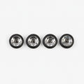 Four chrome Steely-style miniature wheels with black low-profile tires