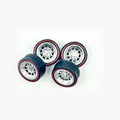Four chrome Gen Lee-style miniature wheels with black tires and red sidewall rings