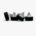 Four chrome Houston-style Swanga miniature wheels with black specialty tires