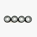 Four chrome KG1 Aristo miniature truck wheels with black RT tires